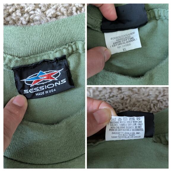 Y2K Sessions Shirt Mens XL Green 5 Stars Logo Skater Brand USA Streetwear Beachy - Picture 4 of 7